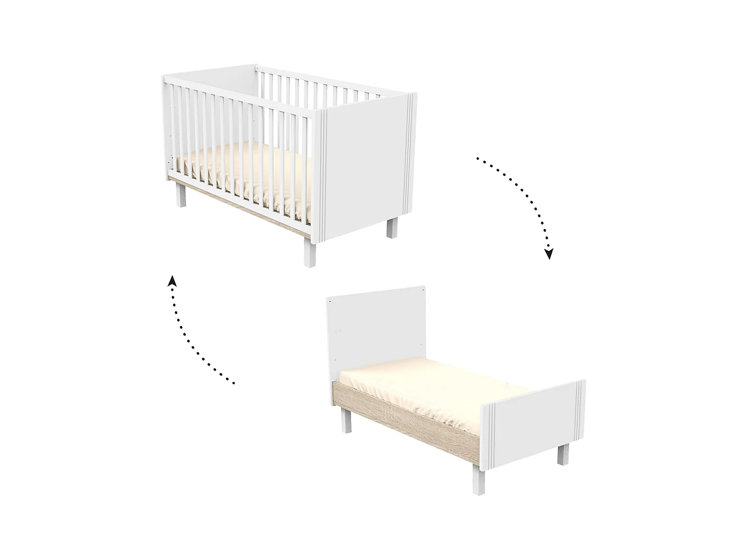 Cuna de 140x70cm con barrotes y ranuras