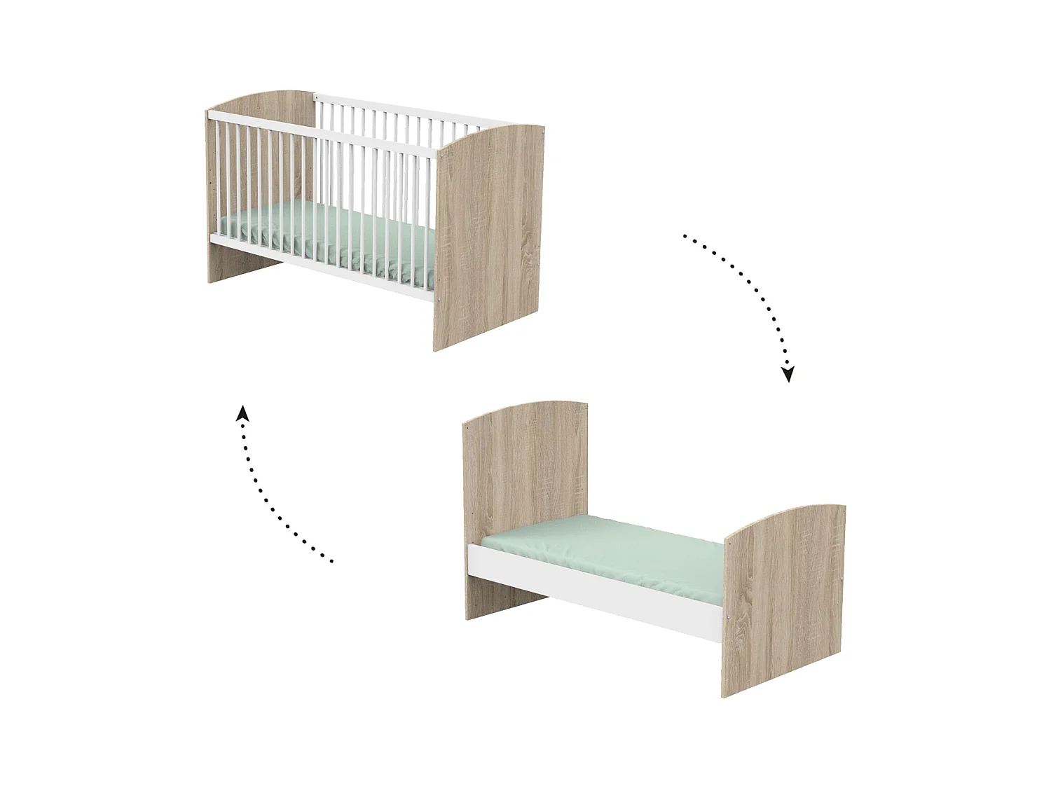 Lit évolutif 70x140 Access - Blanc et bois