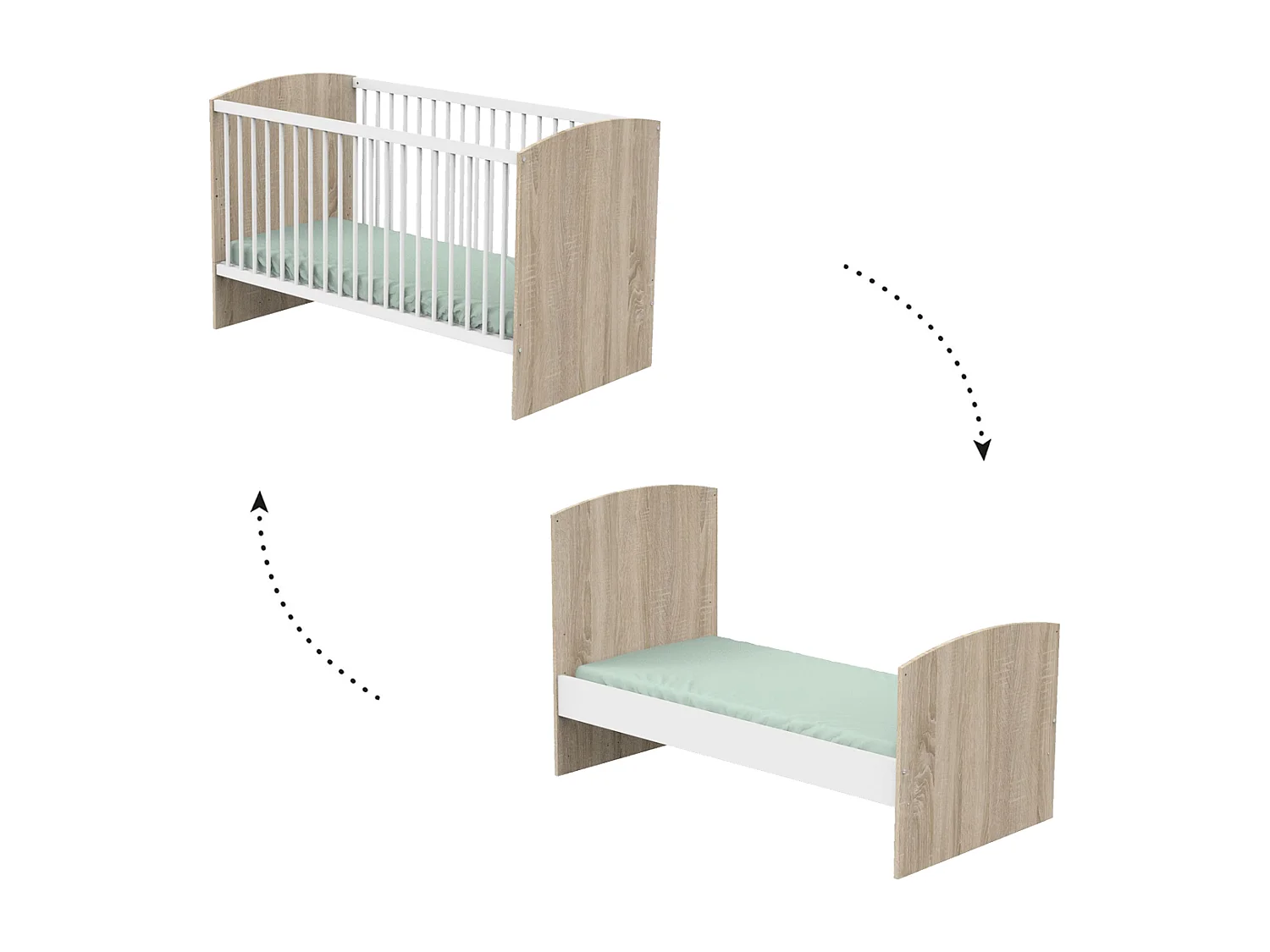 Lit évolutif 70x140 Access - Blanc et bois