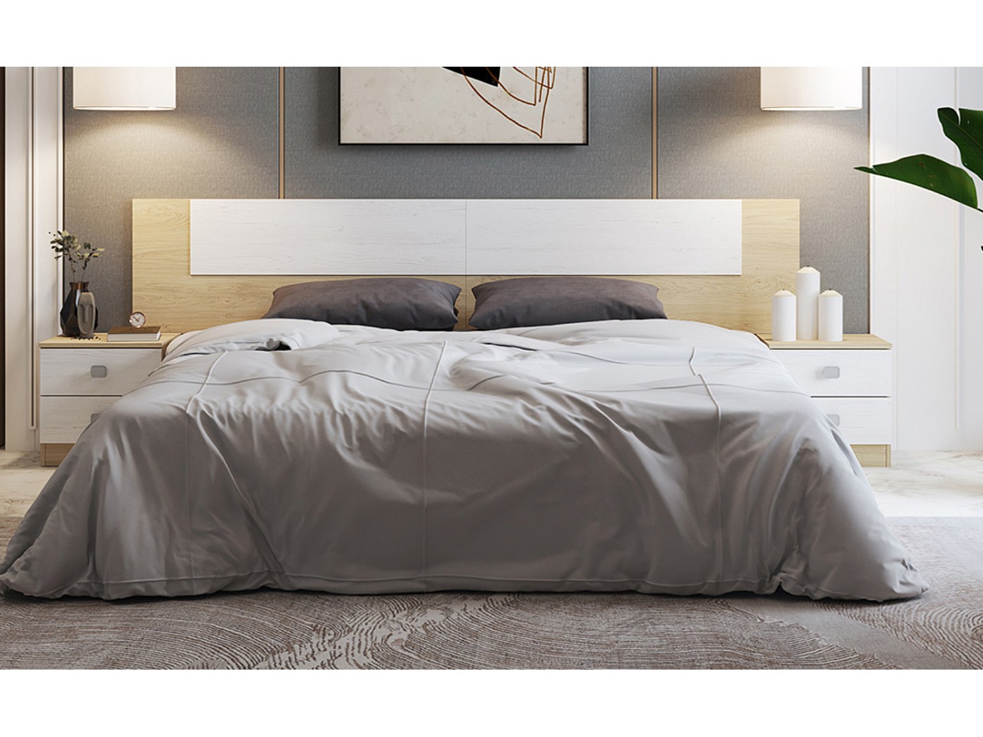 Ensemble chambre à coucher, tête de lit + table de chevet coloris