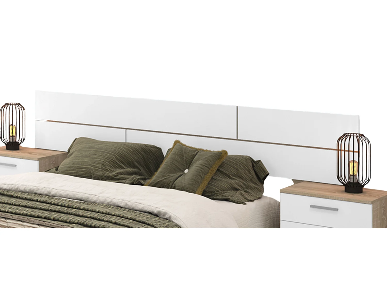 Ensemble tête de lit + 2 tables chevets coloris chêne cambrian/blanc