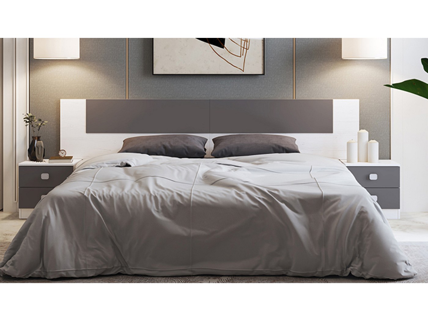 Ensemble chambre à coucher, tête de lit + table de chevet coloris