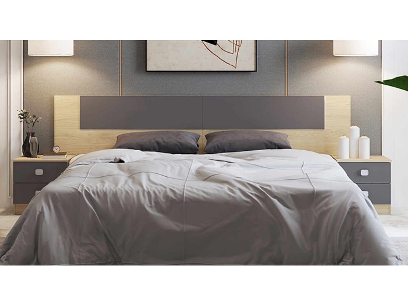 Ensemble chambre à coucher, tête de lit + table de chevet coloris