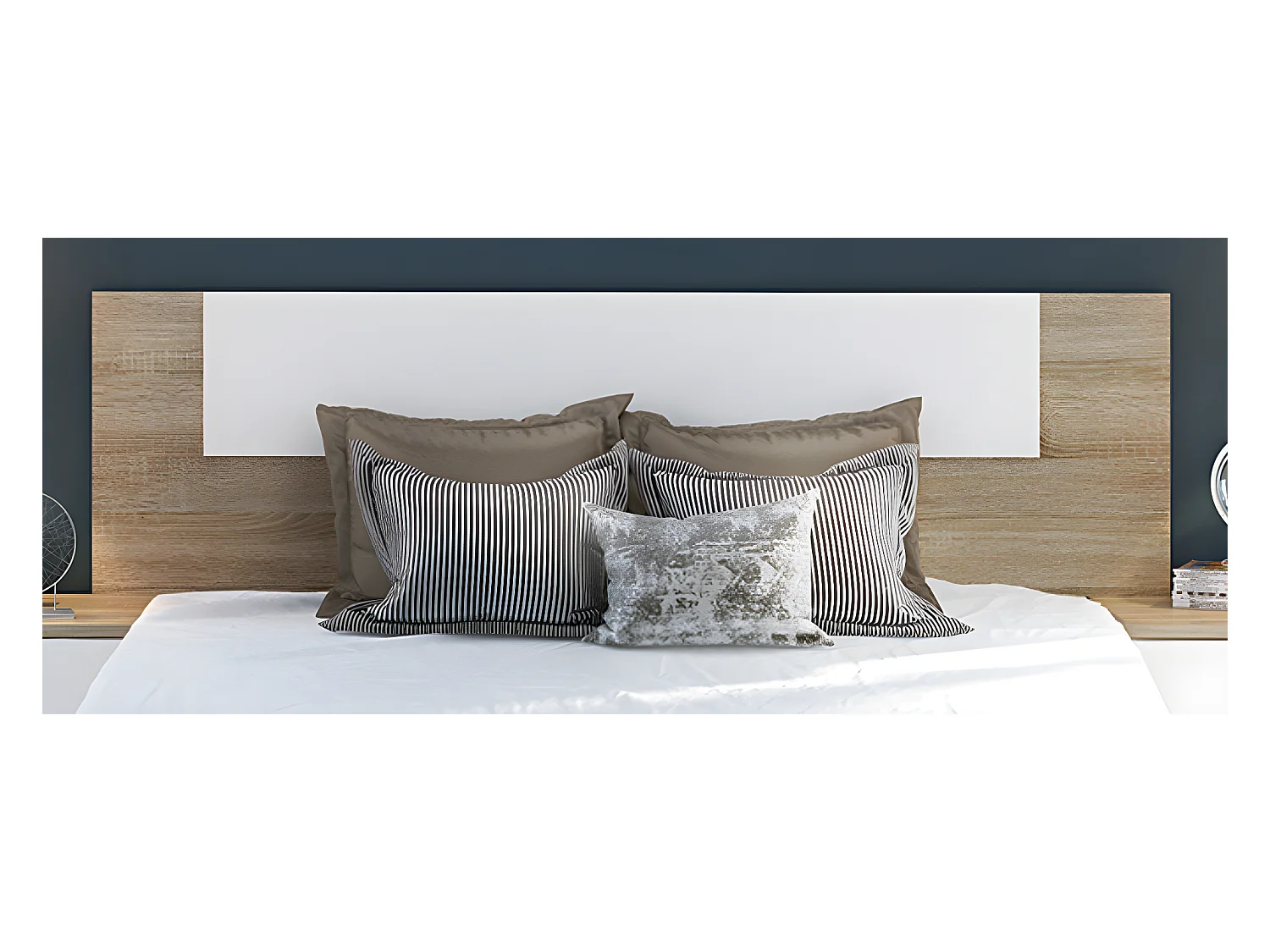 Ensemble chambre à coucher, tête de lit + 2 tables chevets coloris blanc, chêne cambrian