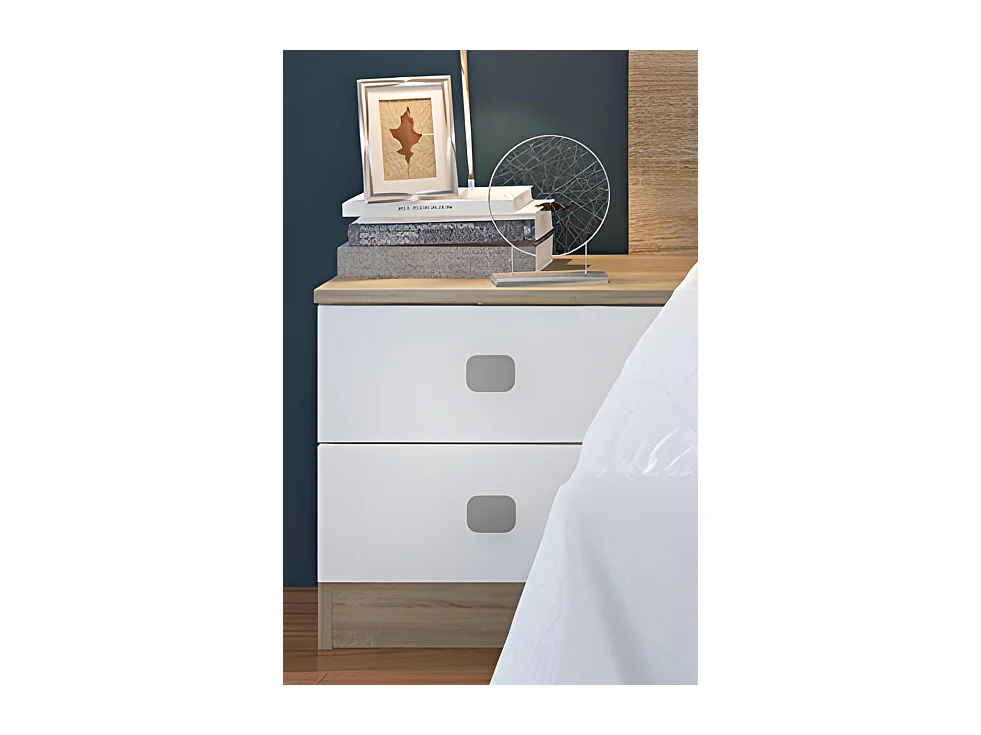 Ensemble chambre à coucher, tête de lit + 2 tables chevets coloris blanc, chêne cambrian