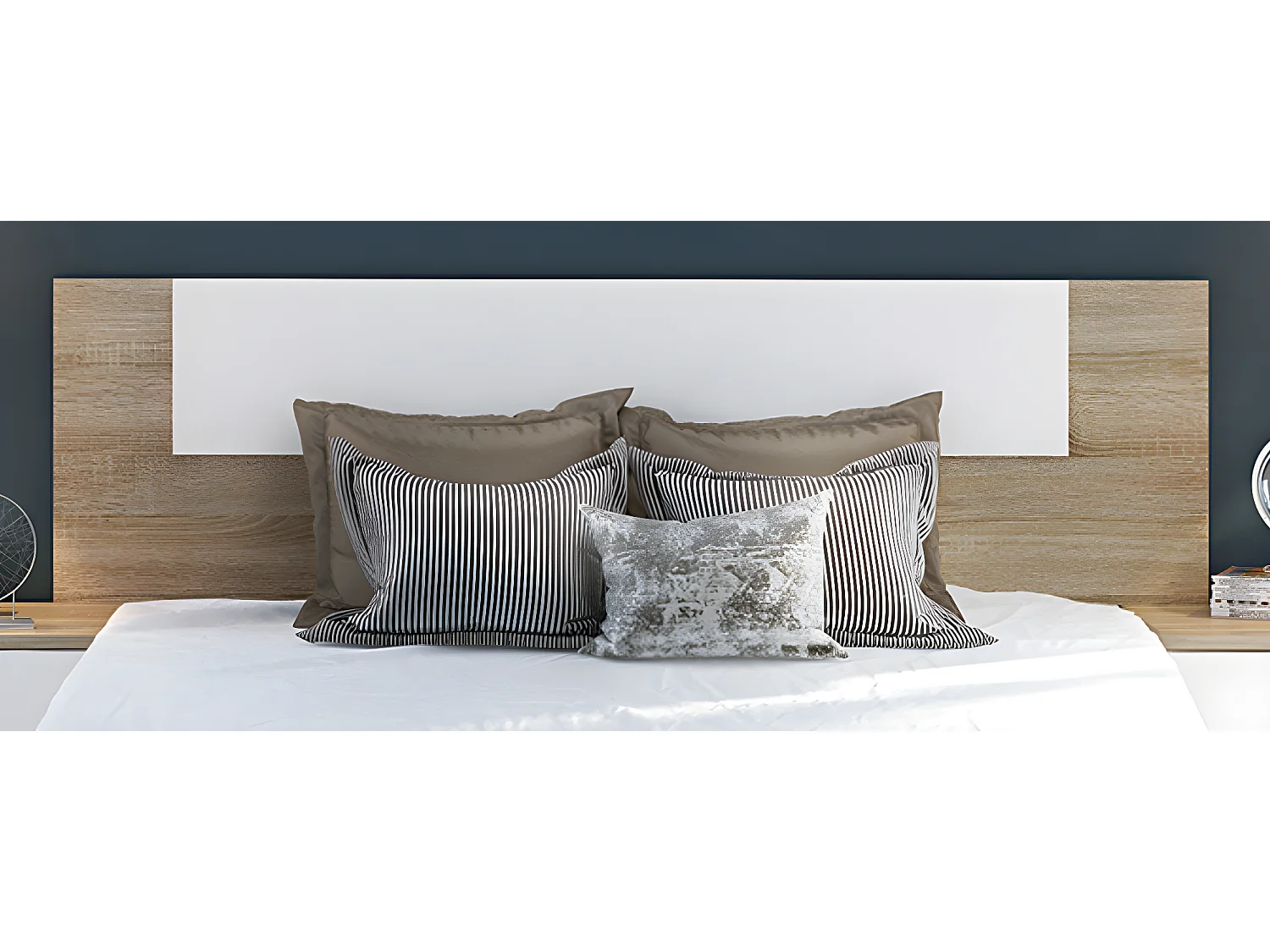 Ensemble chambre à coucher, tête de lit + 2 tables chevets coloris blanc, chêne cambrian