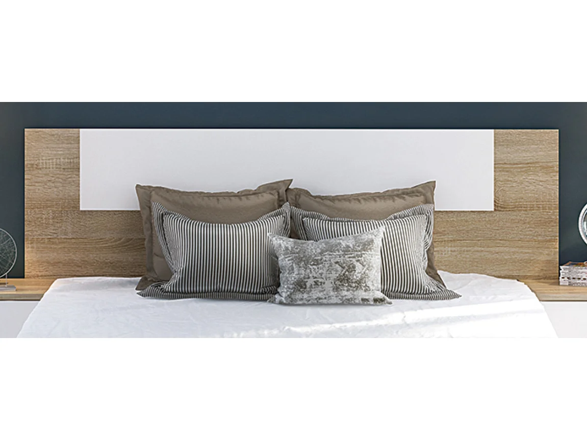Ensemble chambre à coucher, tête de lit + 2 tables chevets coloris blanc, chêne cambrian