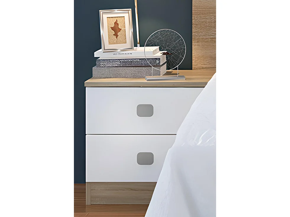 Ensemble chambre à coucher, tête de lit + 2 tables chevets coloris blanc, chêne cambrian