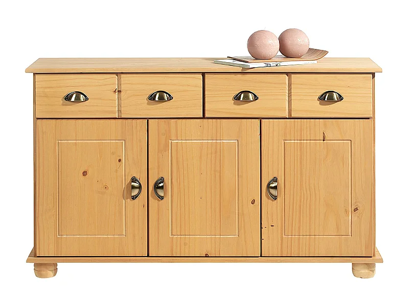 Buffet salle à manger COLMAR en bois massif L 116 cm avec 3 portes battantes et 2 tiroirs spacieux, coloris teinté