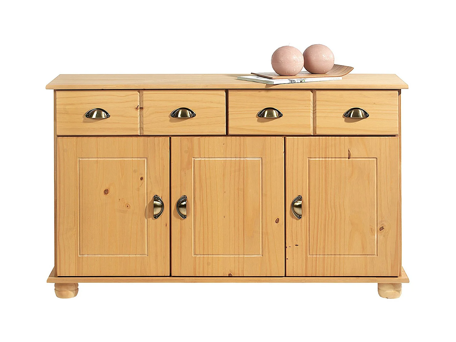 Buffet salle à manger COLMAR en bois massif L 116 cm avec 3 portes battantes et 2 tiroirs spacieux, coloris teinté