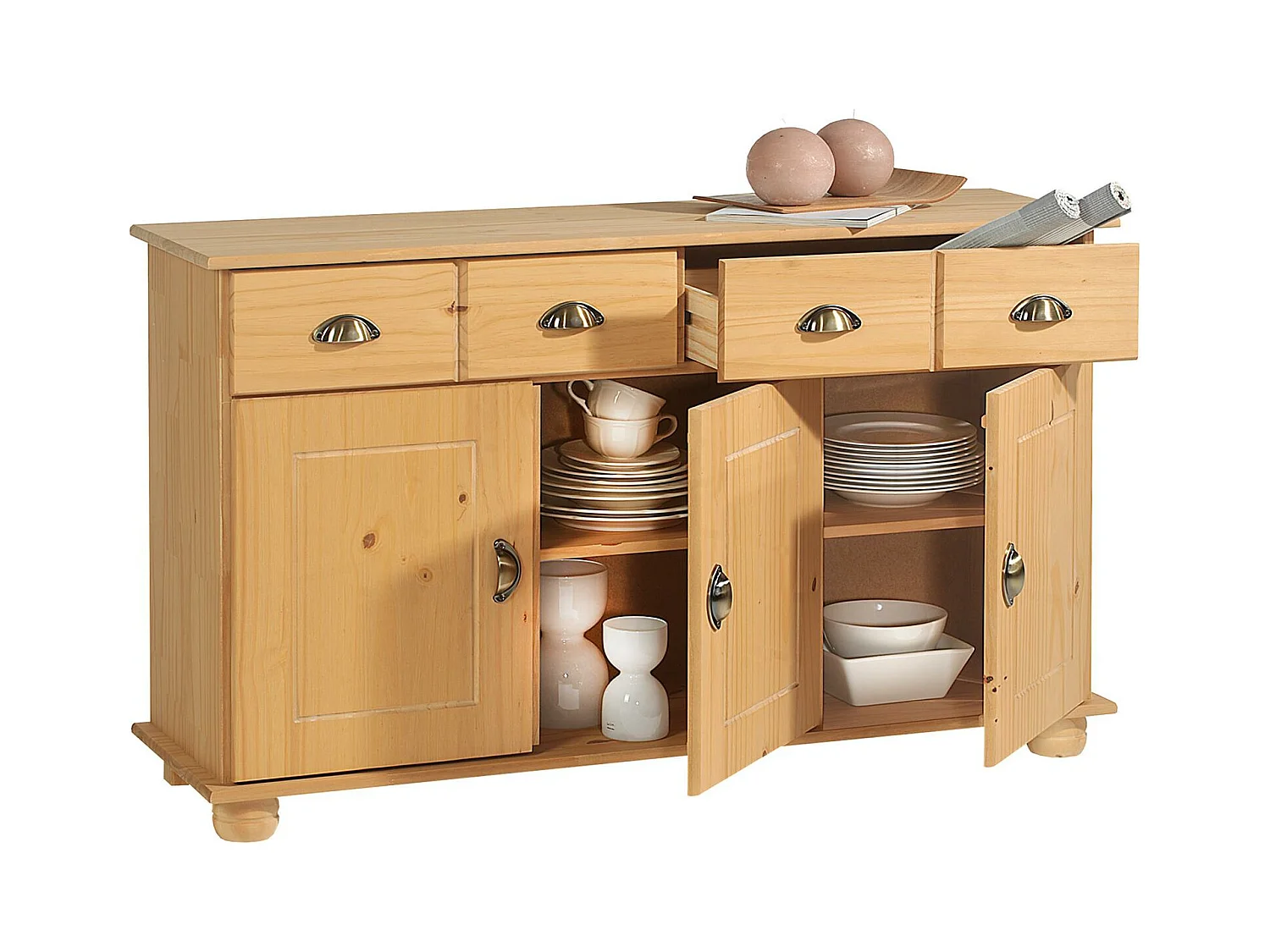 Buffet salle à manger COLMAR en bois massif L 116 cm avec 3 portes battantes et 2 tiroirs spacieux, coloris teinté