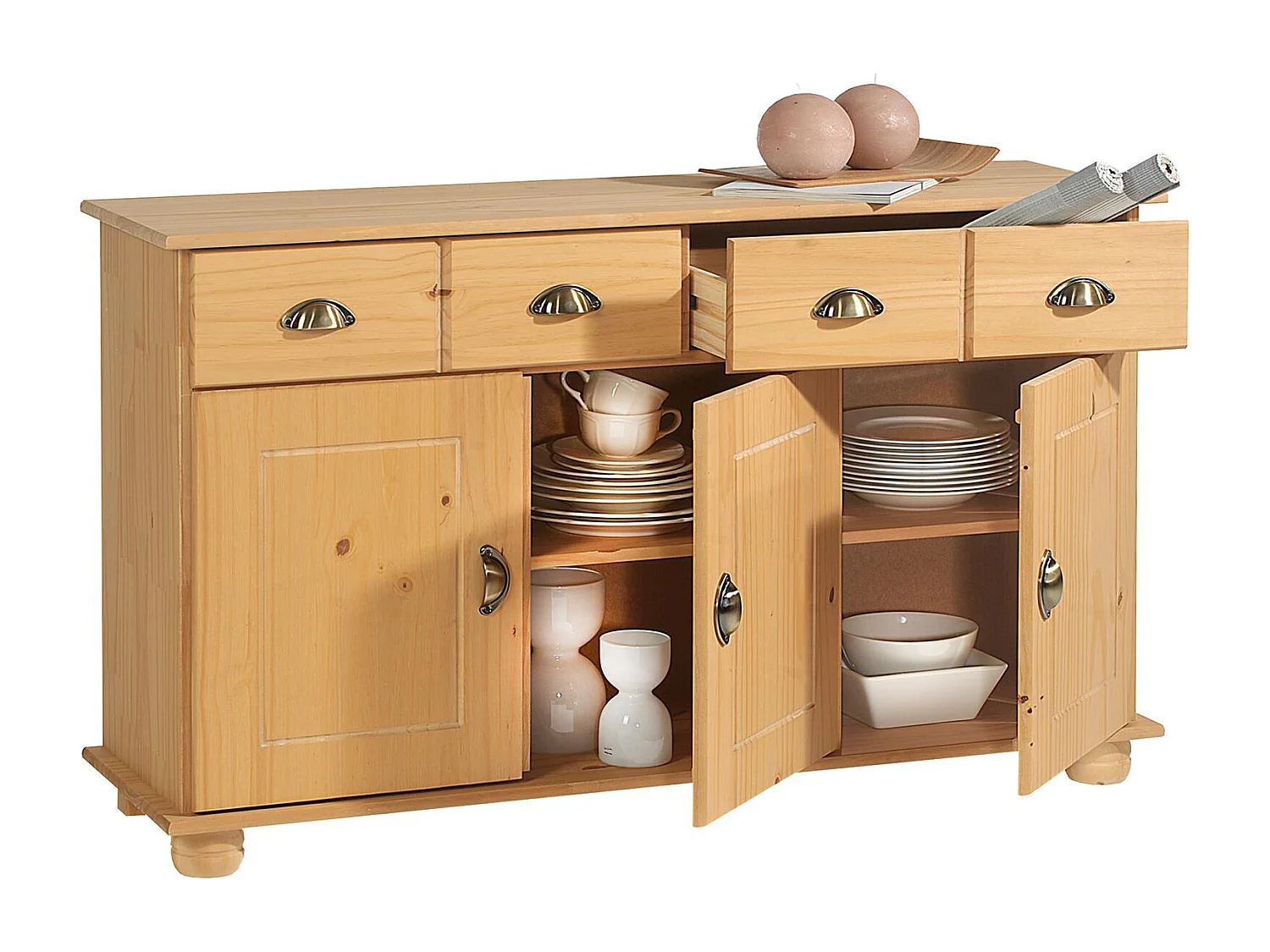 Buffet salle à manger COLMAR en bois massif L 116 cm avec 3 portes battantes et 2 tiroirs spacieux, coloris teinté