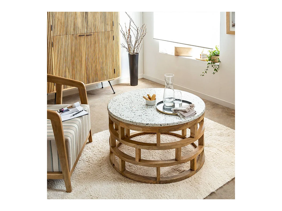 Table basse en bois de manguier et terrazzo Ambrine
