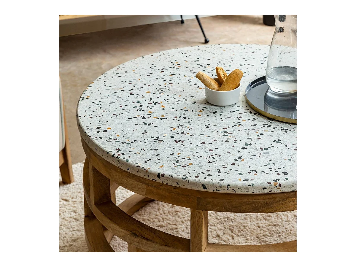 Table basse en bois de manguier et terrazzo Ambrine