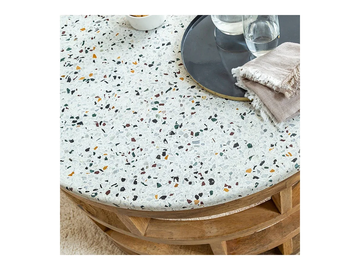 Table basse en bois de manguier et terrazzo Ambrine