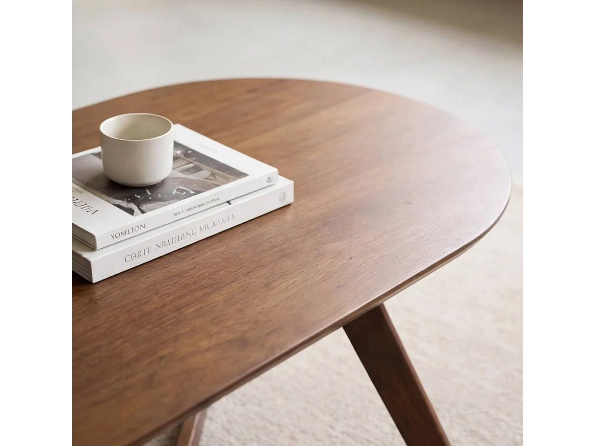 Mesa de centro ovalada con almacenamiento en madera de mango Augustin