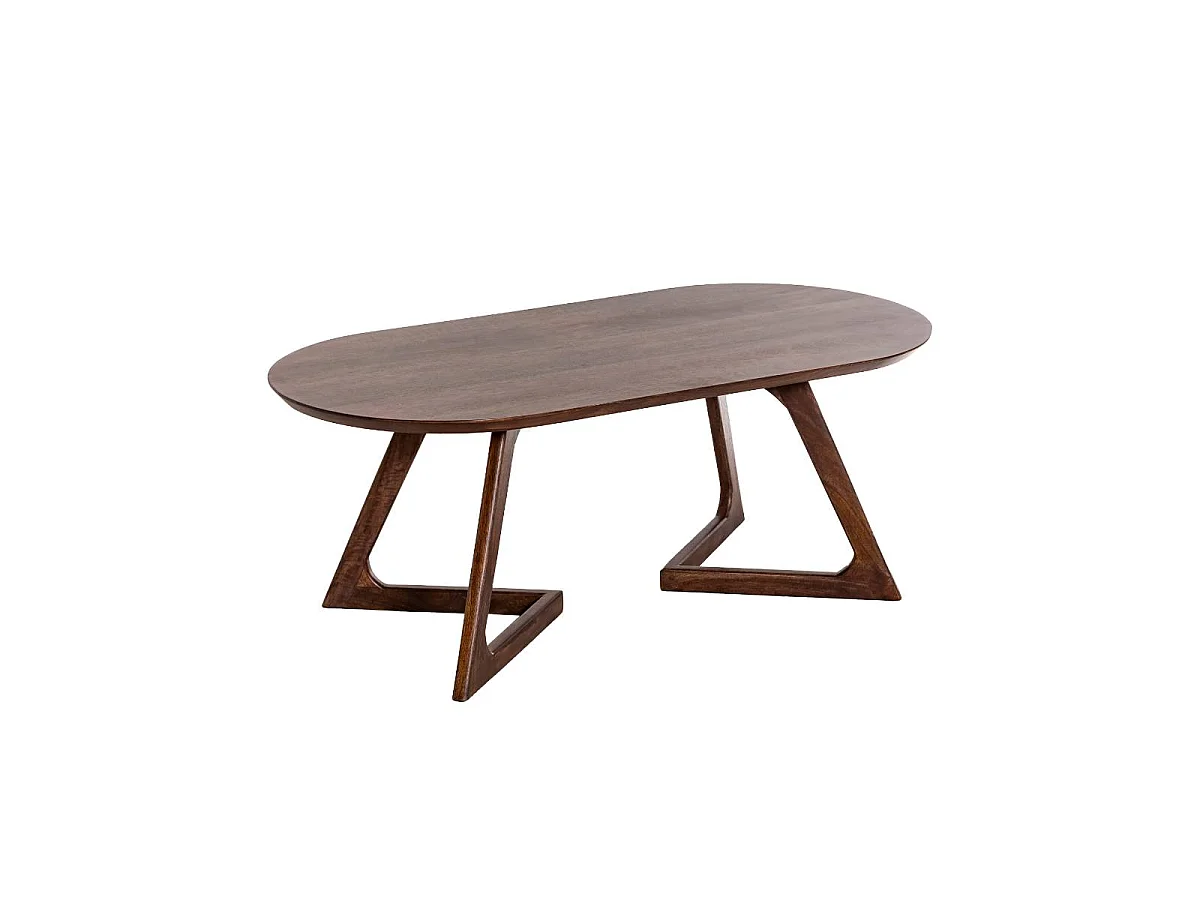 Mesa de centro ovalada con almacenamiento en madera de mango Augustin