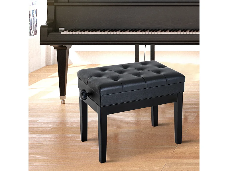 HOMCOM Banquette tabouret siège pour piano hauteur réglable 55L x 33l x 48-58H cm coffre de rangement interne assise revêtement synthétique capitonné bois noir