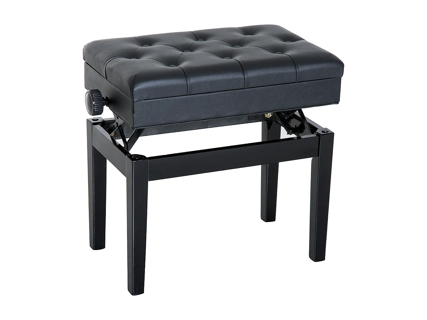HOMCOM Banquette tabouret siège pour piano hauteur réglable 55L x 33l x 48-58H cm coffre de rangement interne assise revêtement synthétique capitonné bois noir