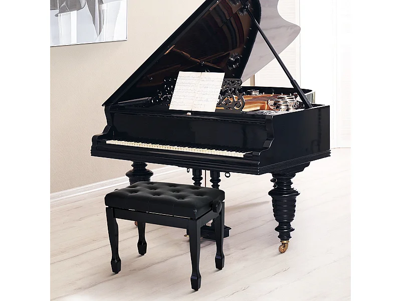 HOMCOM Banquette piano tabouret siege hauteur reglable noir bois revêtement synthétique