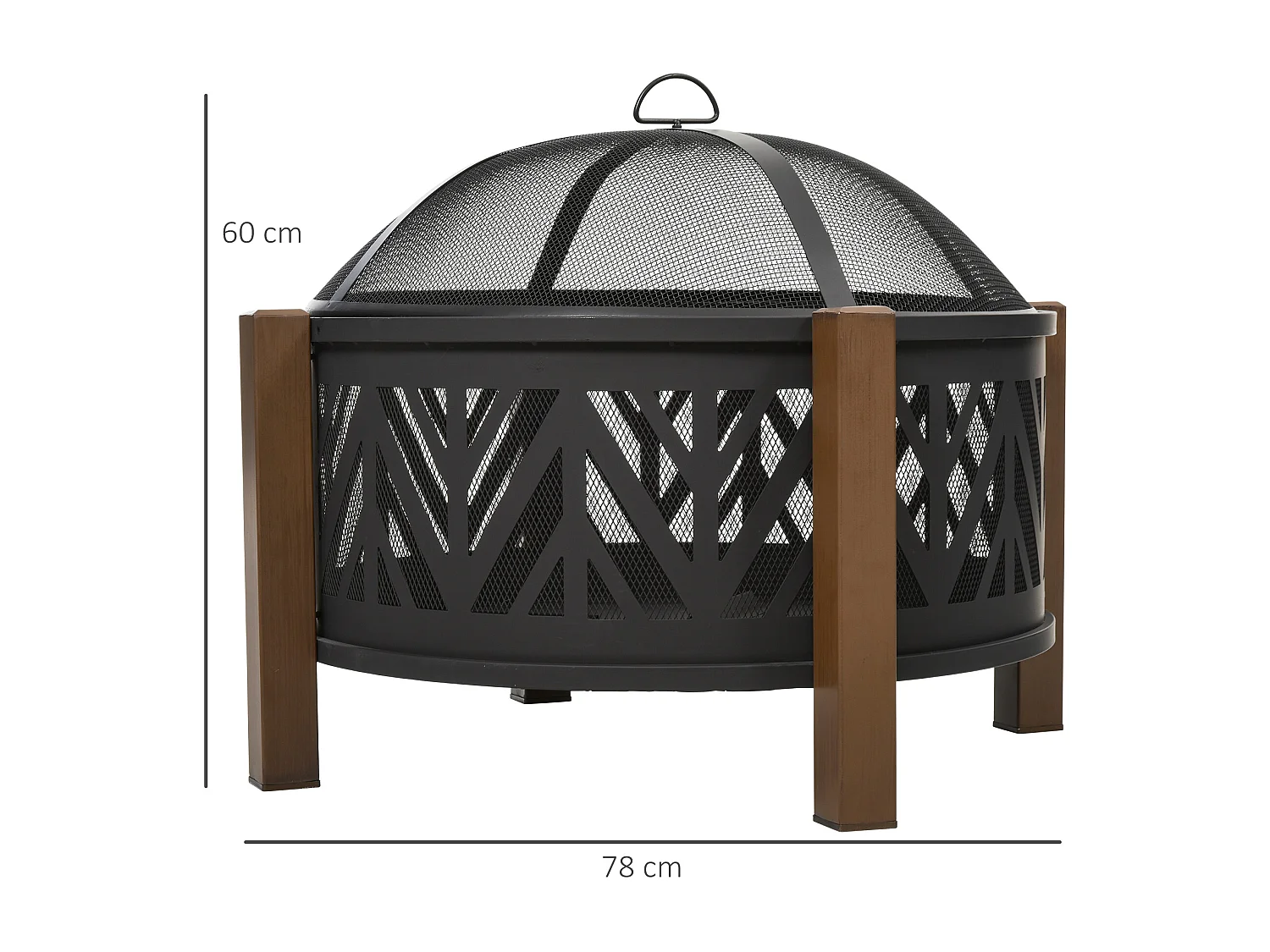 Brasero boule de feu cheminée foyer extérieur dim. Ø 78 x 60H cm grille couvercle tisonnier métal noir marron