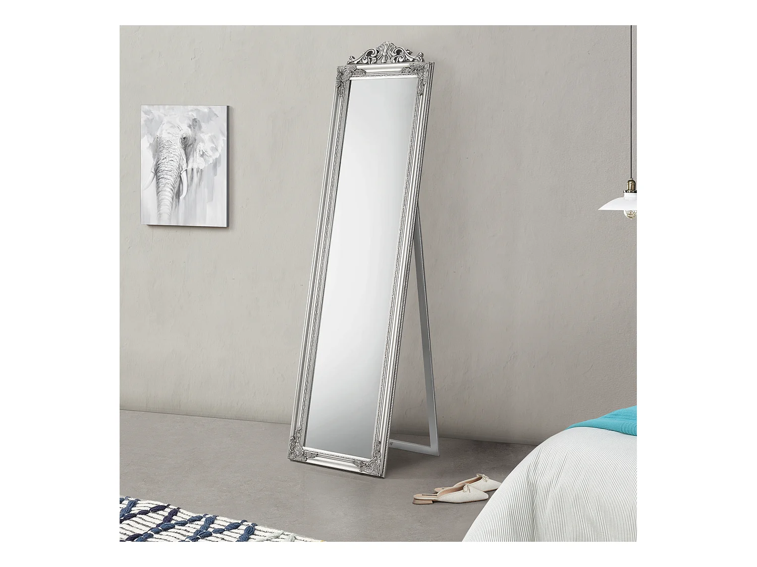 Miroir sur Pied Arezzo Inclinable 160 x 40 cm Argenté [en.casa]