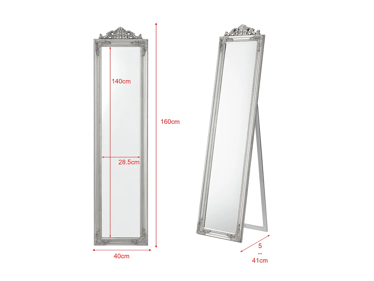 Miroir sur Pied Arezzo Inclinable 160 x 40 cm Argenté [en.casa]