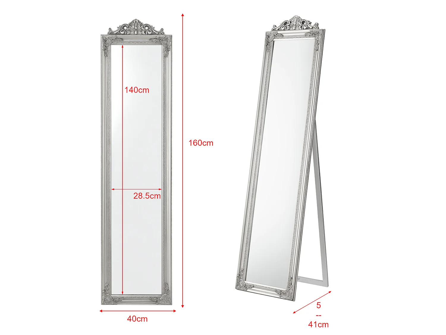 Miroir sur Pied Arezzo Inclinable 160 x 40 cm Argenté [en.casa]