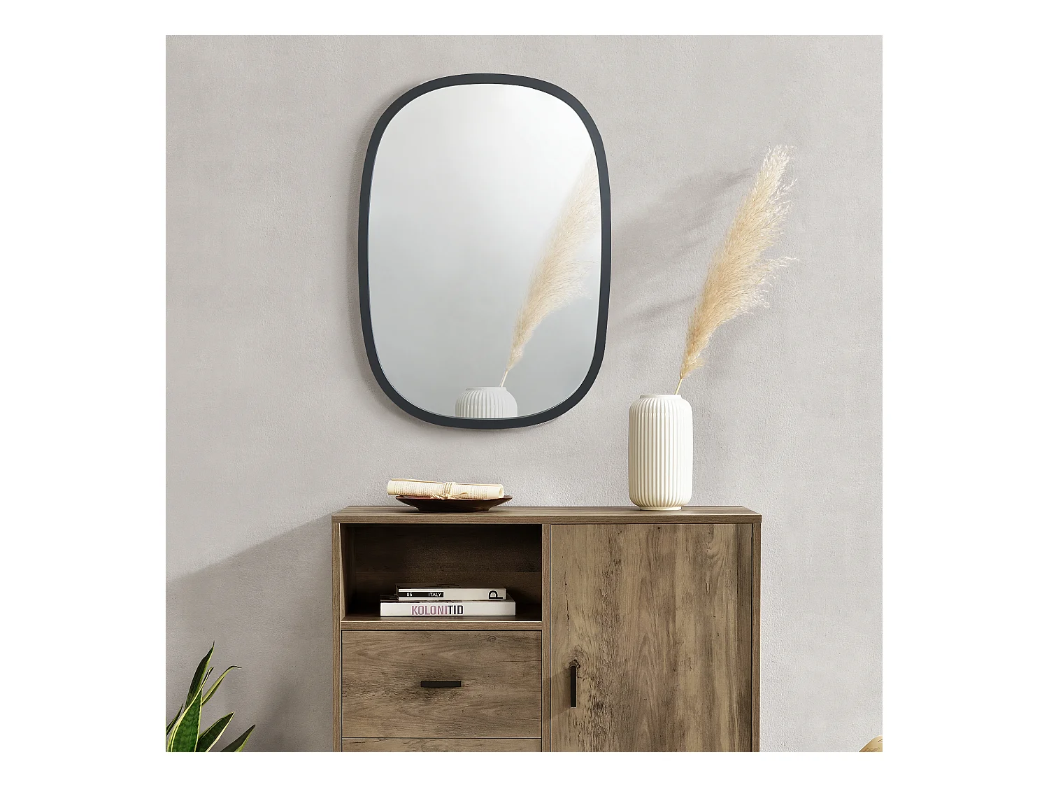 Miroir mural Copertino ovale 70 x 50 cm noir mat [en.casa]