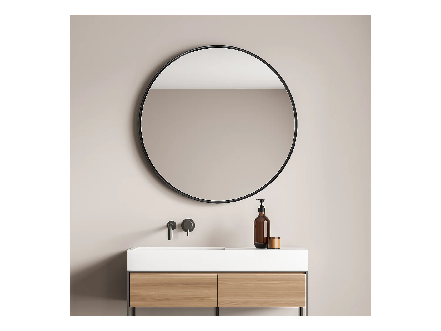 Miroir mural Ordona diamètre 60 cm cadre en aluminium noir [en.casa]