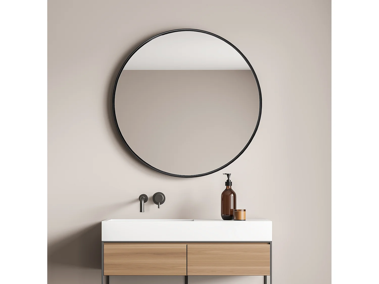 Miroir mural Ordona diamètre 60 cm cadre en aluminium noir [en.casa]