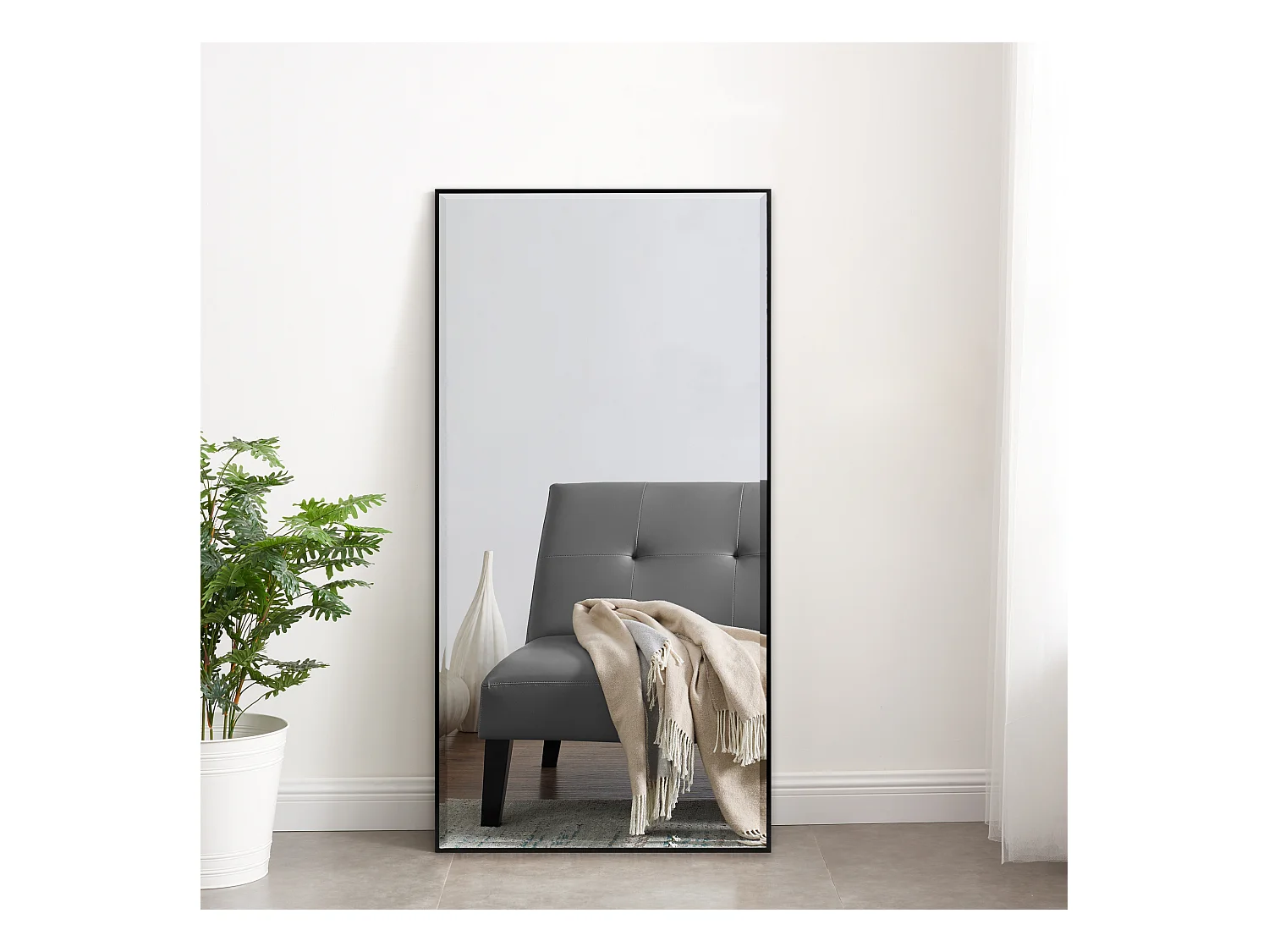 Miroir mural Novoli rectangulaire 102 x 52 cm noir [en.casa]