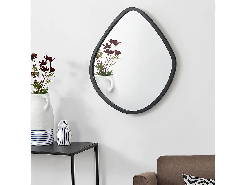 Miroir mural Galatone forme arrondie 64 x 60 cm noir mat [en.casa]