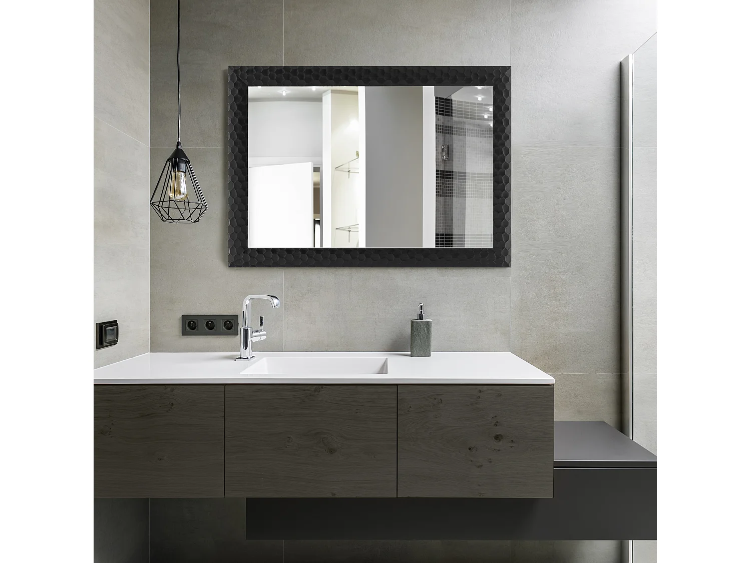 Miroir mural Ocre rectangulaire 104 x 74 cm noir [en.casa]