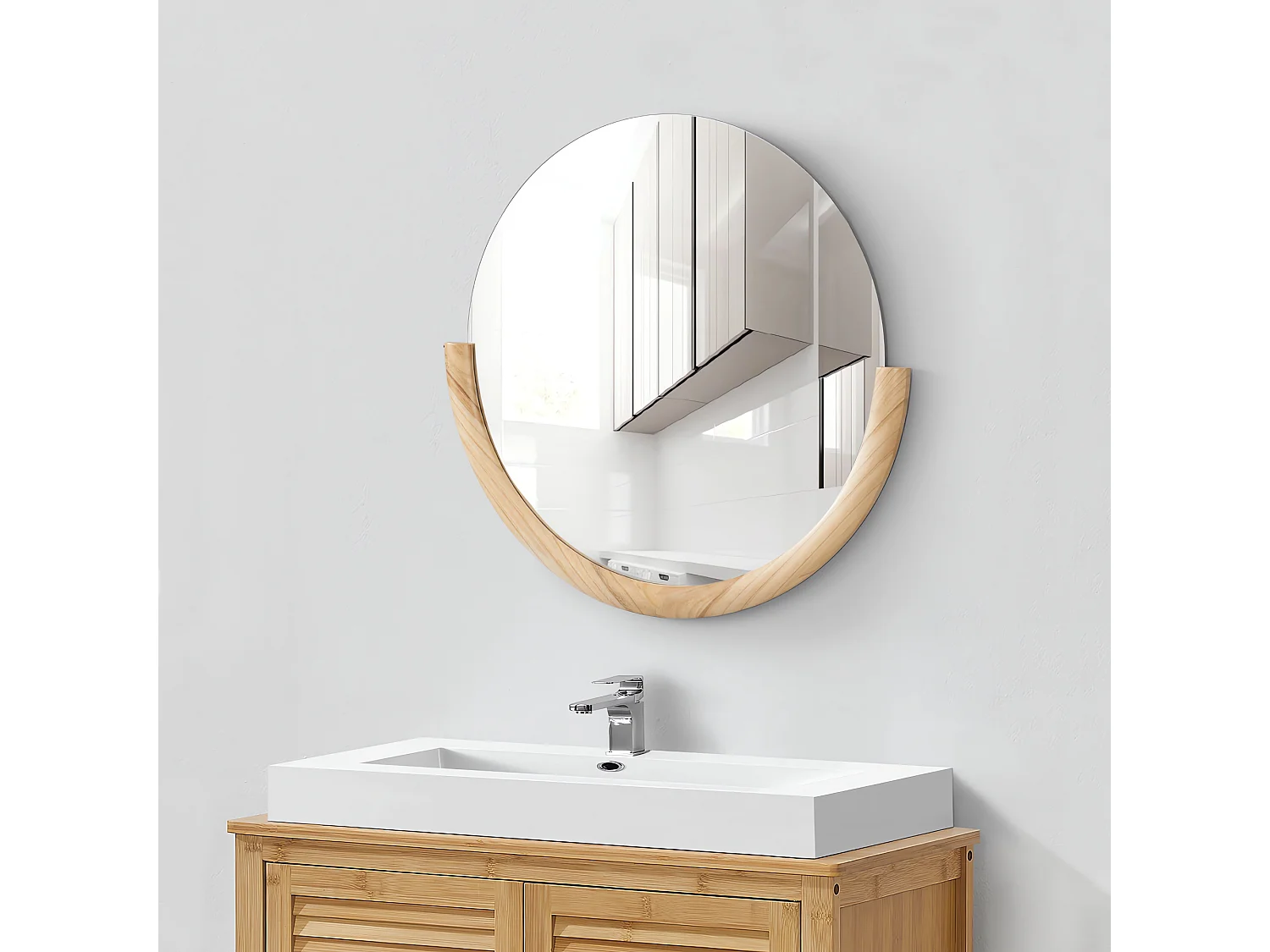 Miroir mural Atri rond eucalyptus 61 x 64 cm naturel [en.casa]