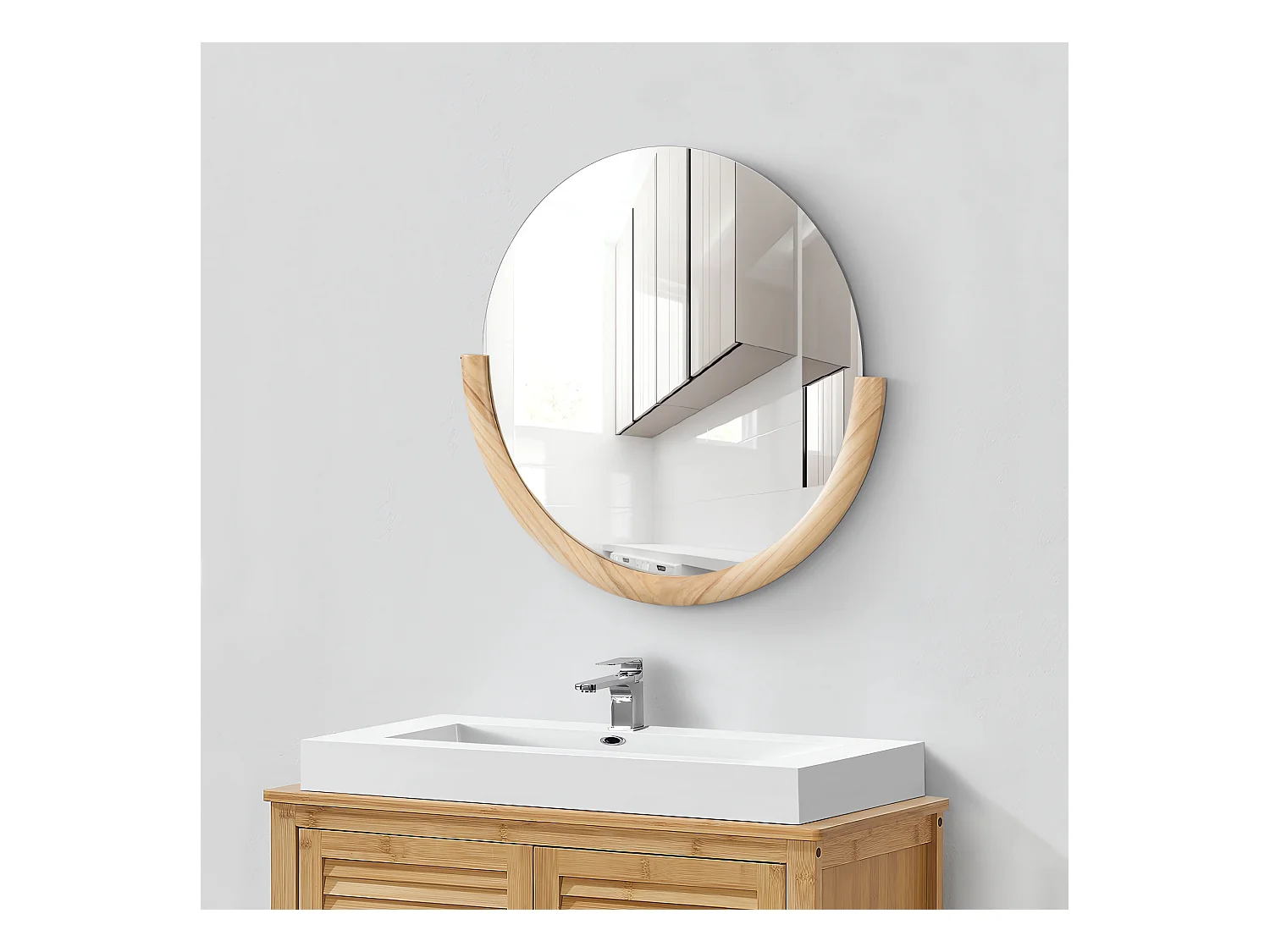 Miroir mural Atri rond eucalyptus 61 x 64 cm naturel [en.casa]