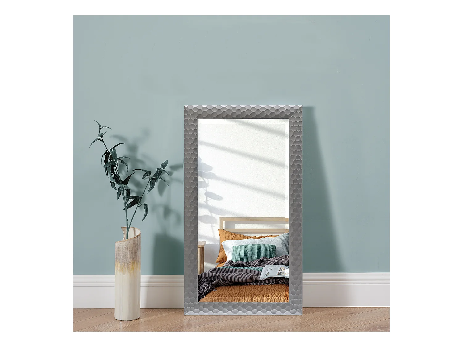 Miroir mural Ocre rectangulaire 114 x 64 cm argenté [en.casa]