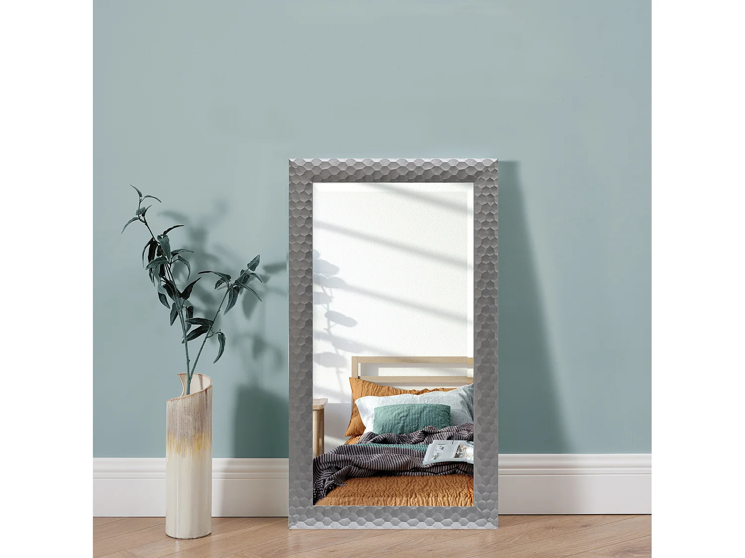 Miroir mural Ocre rectangulaire 114 x 64 cm argenté [en.casa]