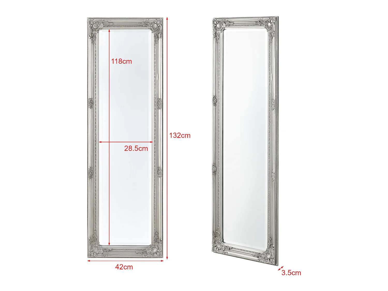 Miroir Mural Livorno 132 x 42 x 3,5 cm Argenté [en.casa]