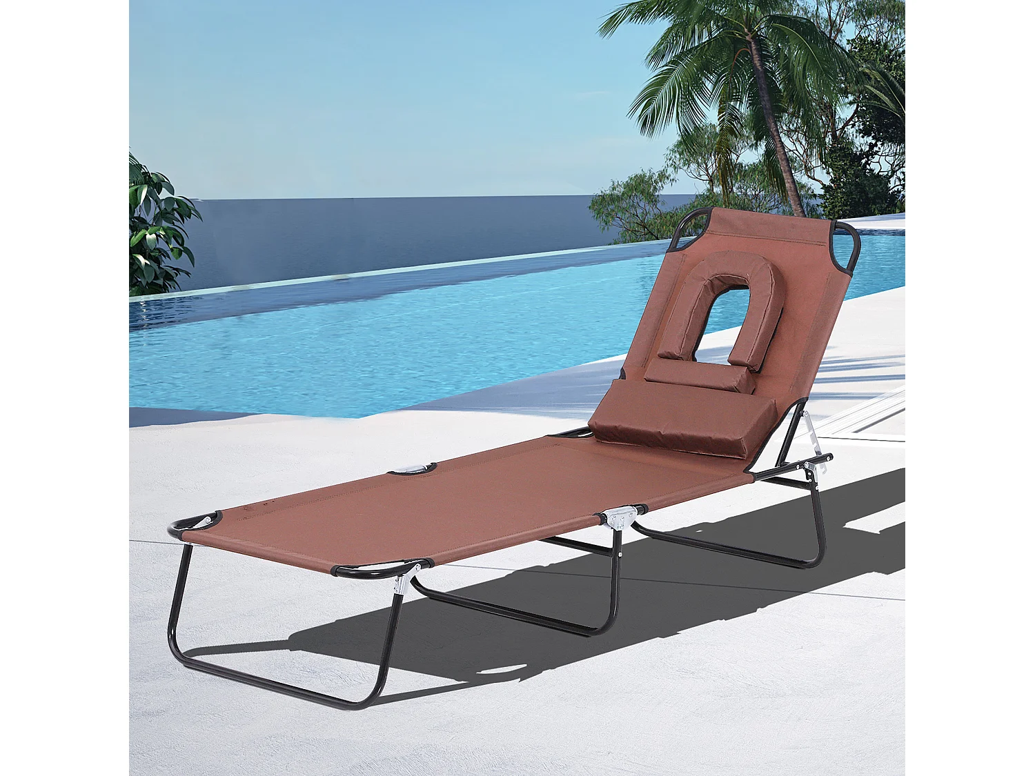 Bain de soleil pliable transat inclinable 4 positions chaise longue de lecture 3 coussins fournis marron