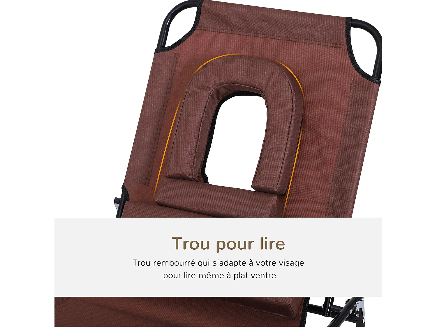 Bain de soleil pliable transat inclinable 4 positions chaise longue de lecture 3 coussins fournis marron