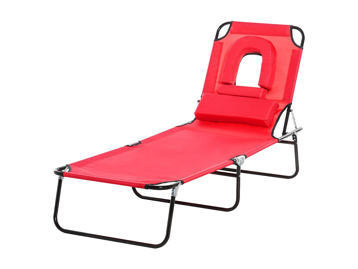 Bain de soleil pliable transat inclinable 4 positions chaise longue de lecture 3 coussins fournis rouge