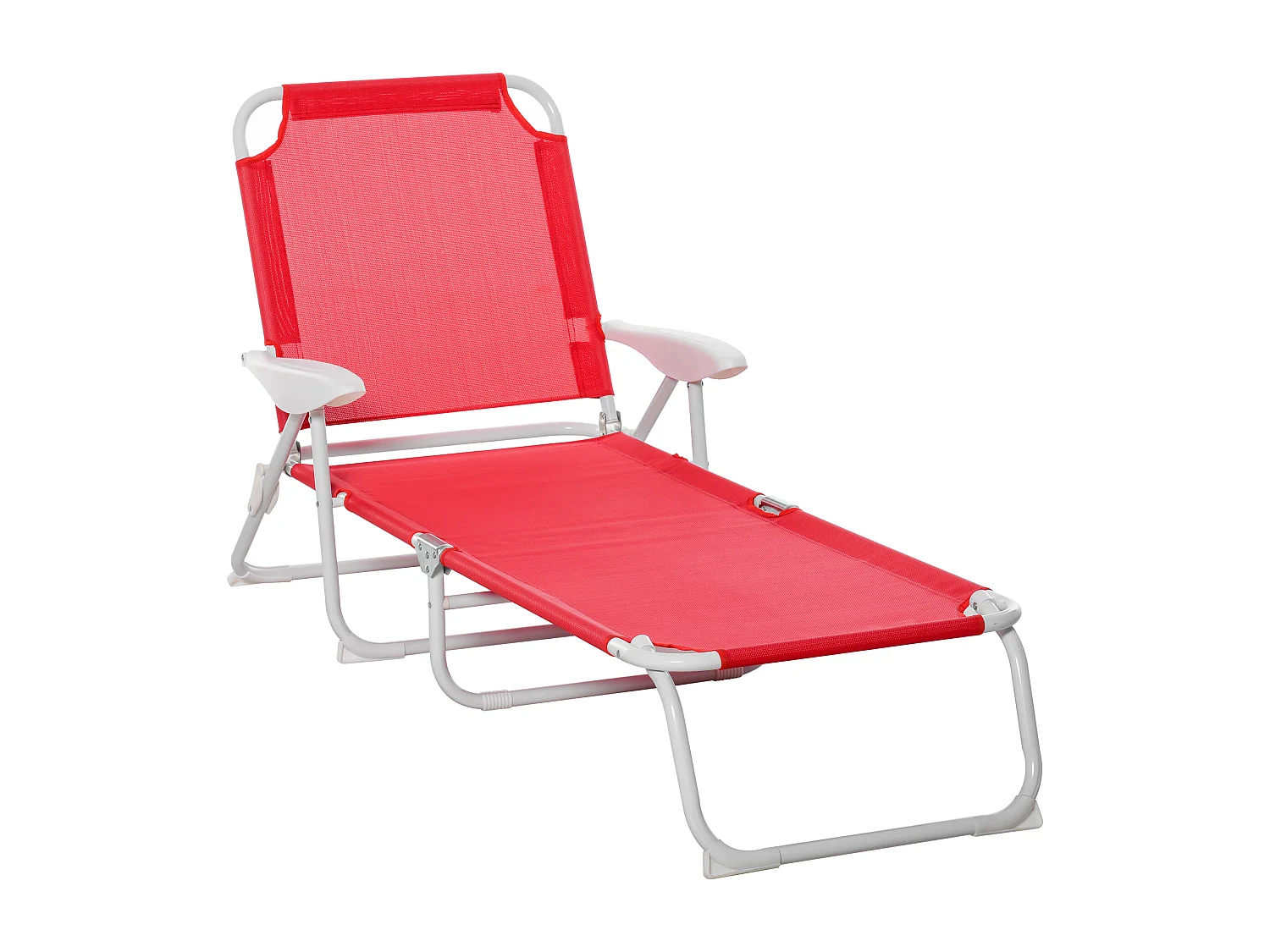 Bain de soleil pliable - transat inclinable 4 positions - chaise longue grand confort avec accoudoirs - métal époxy textilène - dim. 160L x 66l x 80H cm - rouge