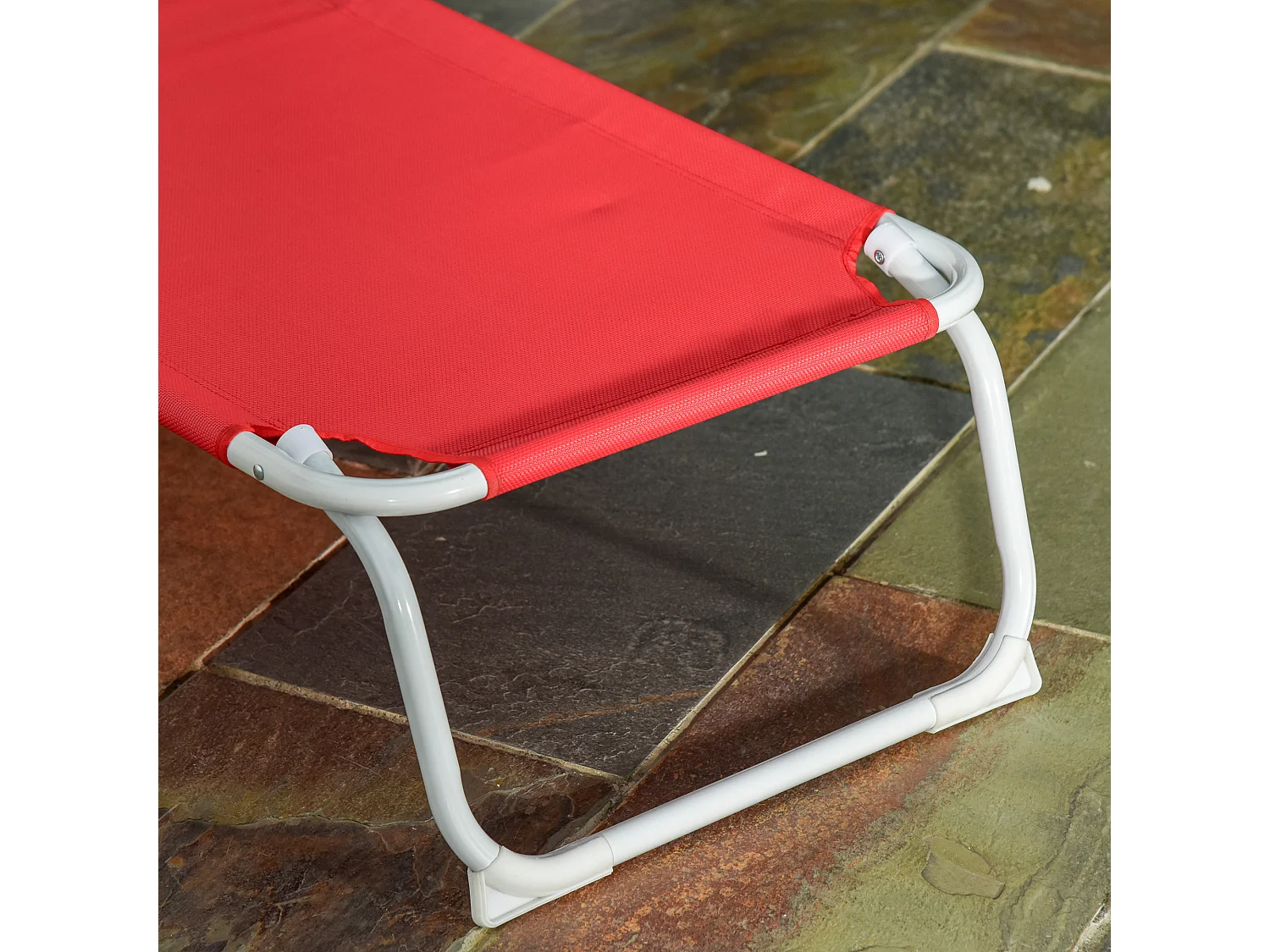 Bain de soleil pliable - transat inclinable 4 positions - chaise longue grand confort avec accoudoirs - métal époxy textilène - dim. 160L x 66l x 80H cm - rouge