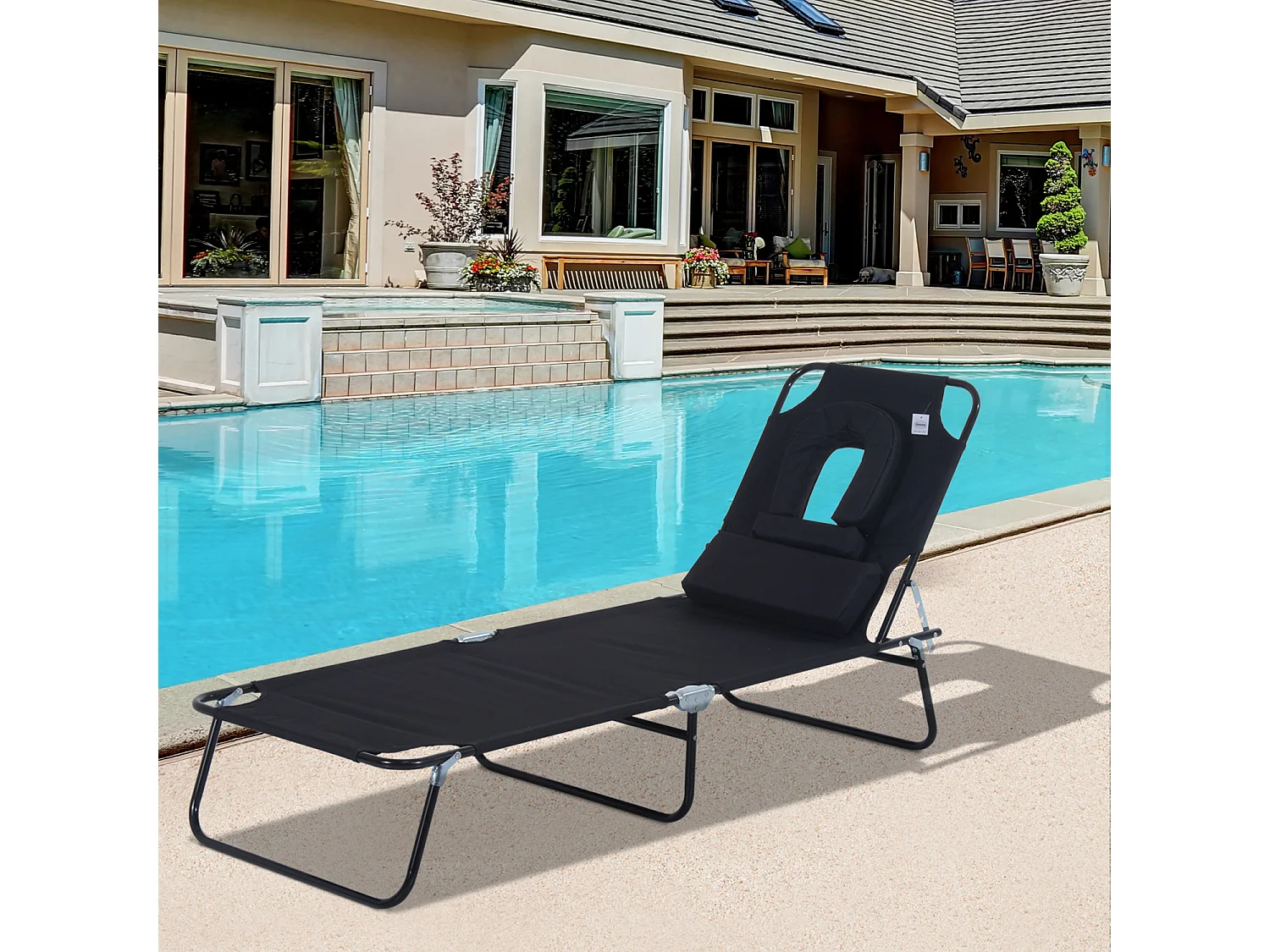 Bain de soleil pliable transat inclinable 4 positions chaise longue de lecture 3 coussins fournis noir