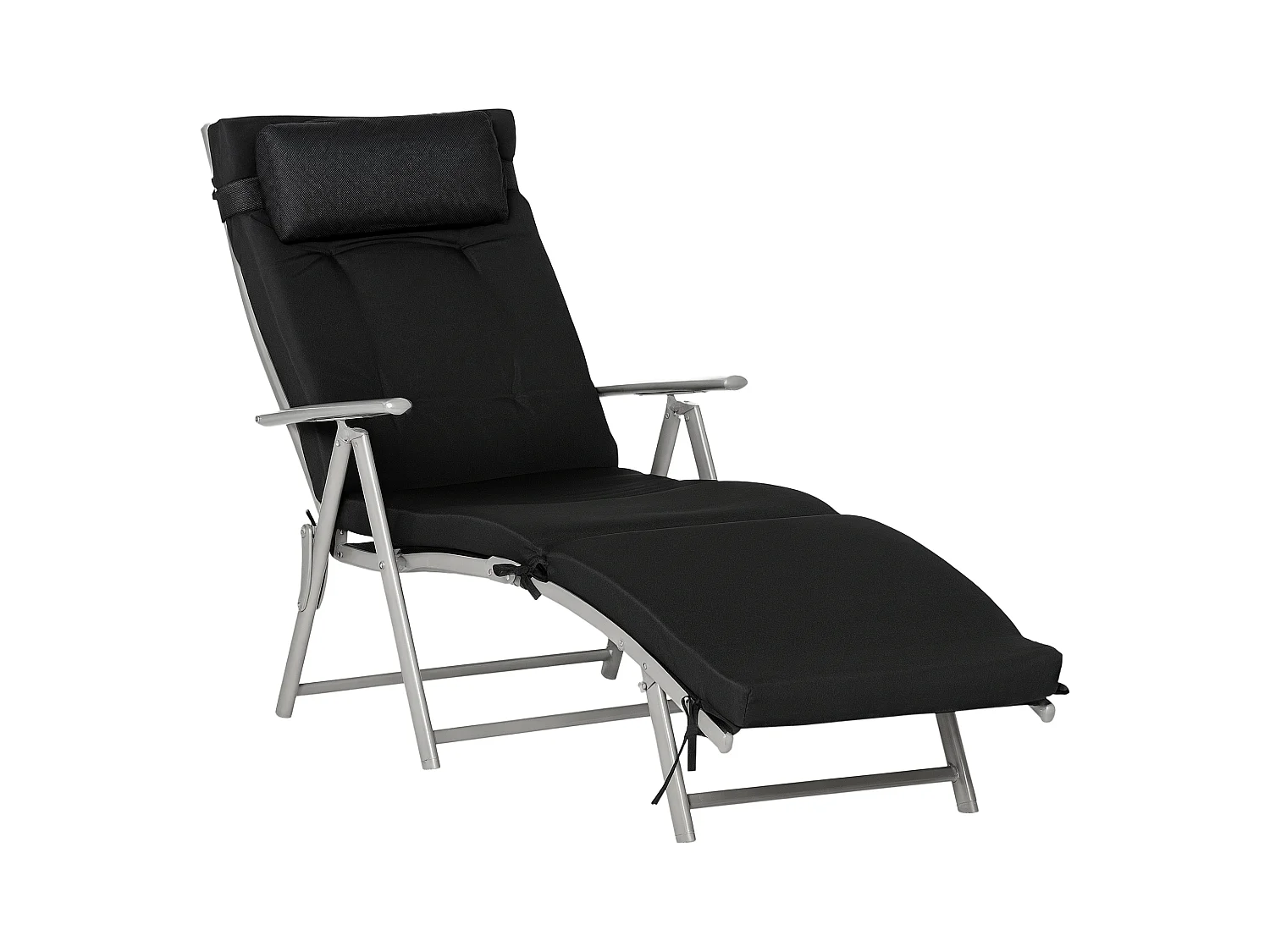 Bain de soleil pliable transat inclinable 7 positions chaise longue grand confort avec matelas + accoudoirs métal époxy textilène polyester noir