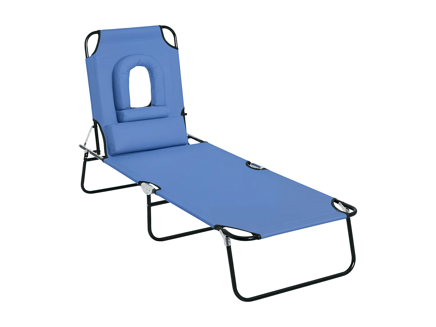 Bain de soleil pliable transat inclinable 4 positions chaise longue de lecture 3 coussins fournis bleu