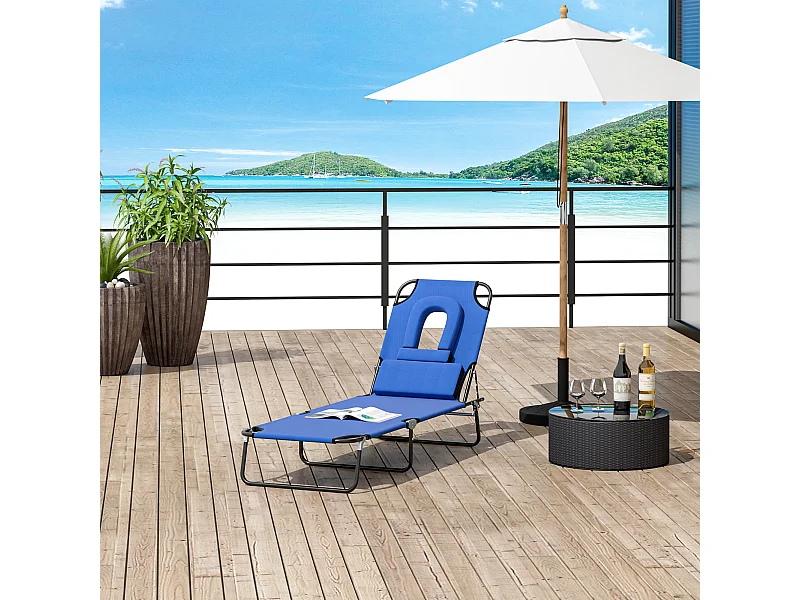 Bain de soleil pliable transat inclinable 4 positions chaise longue de lecture 3 coussins fournis bleu