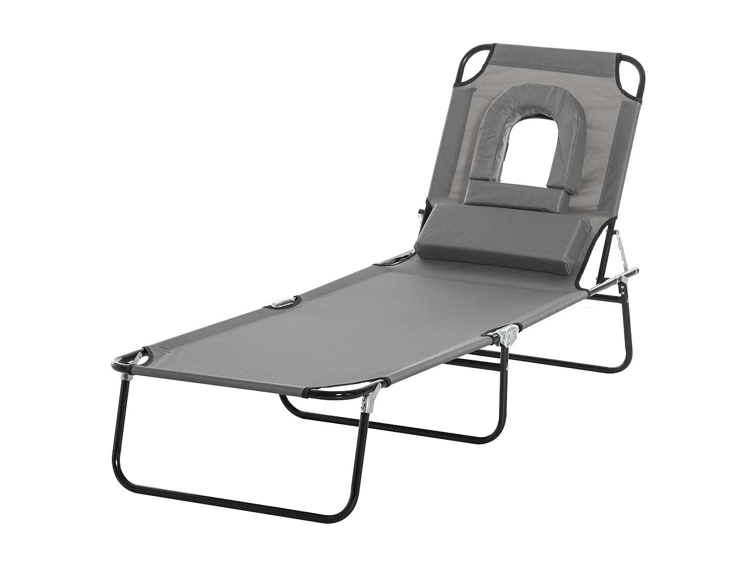 Bain de soleil pliable transat inclinable 4 positions chaise longue de lecture 3 coussins fournis gris