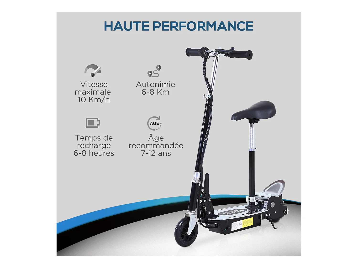 Trottinette électrique 120 W pliable pour enfant de 7 à 12 ans hauteur guidon et selle réglable 10 Km/h max. noir